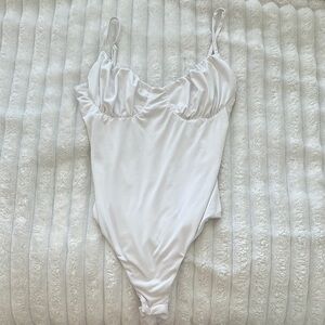 Polly White BodySuit with Ruched Neckline